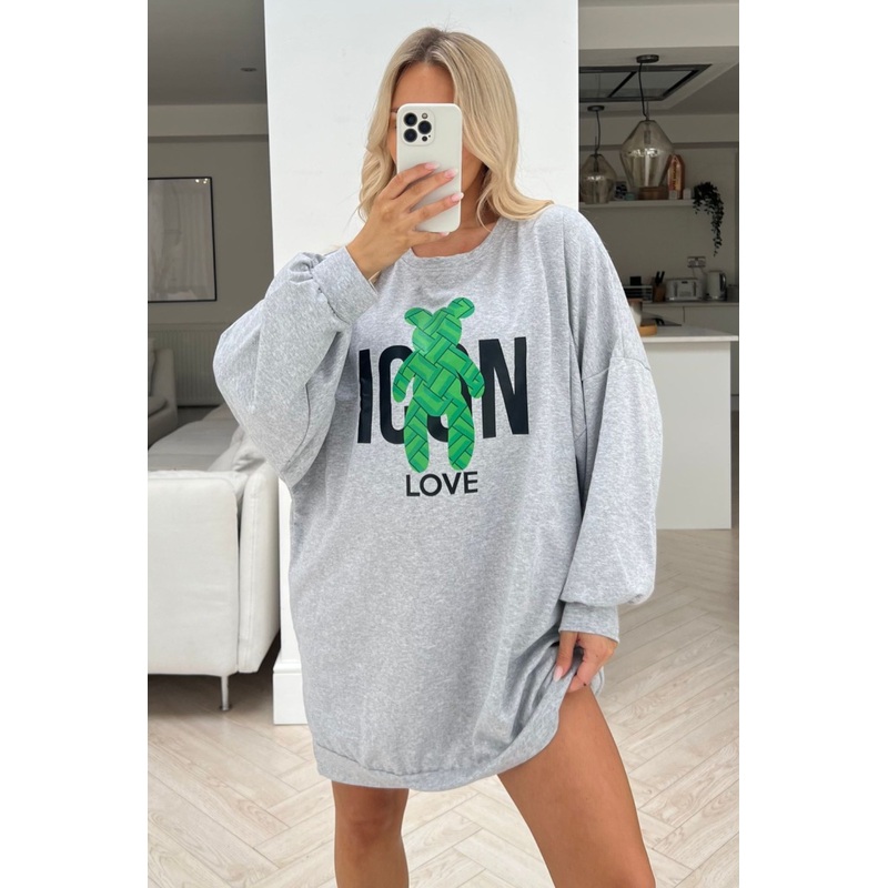 Icon teddy Grey Oversized Tee dress