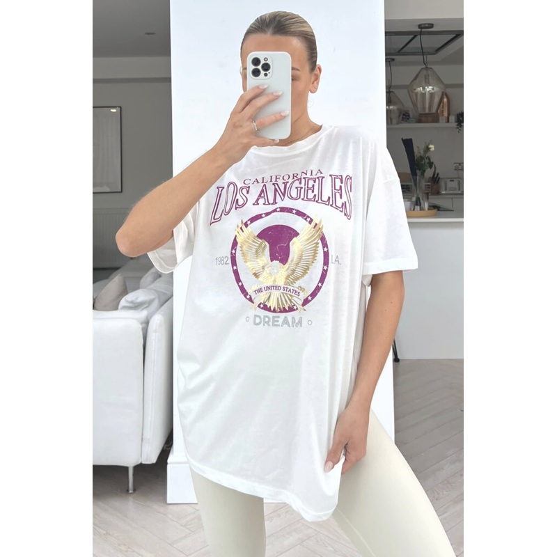 Los Angeles white & gold premium printed tee
