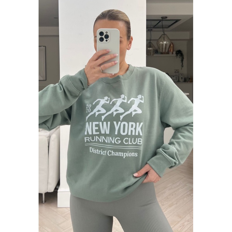 New york running club sage printed sweater