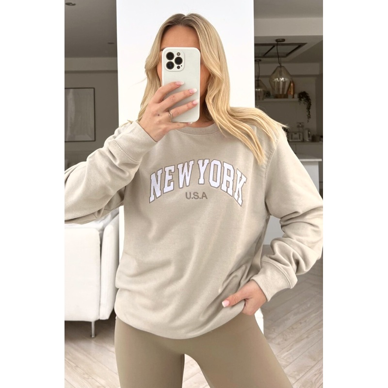 New york stone & white embroidered sweater
