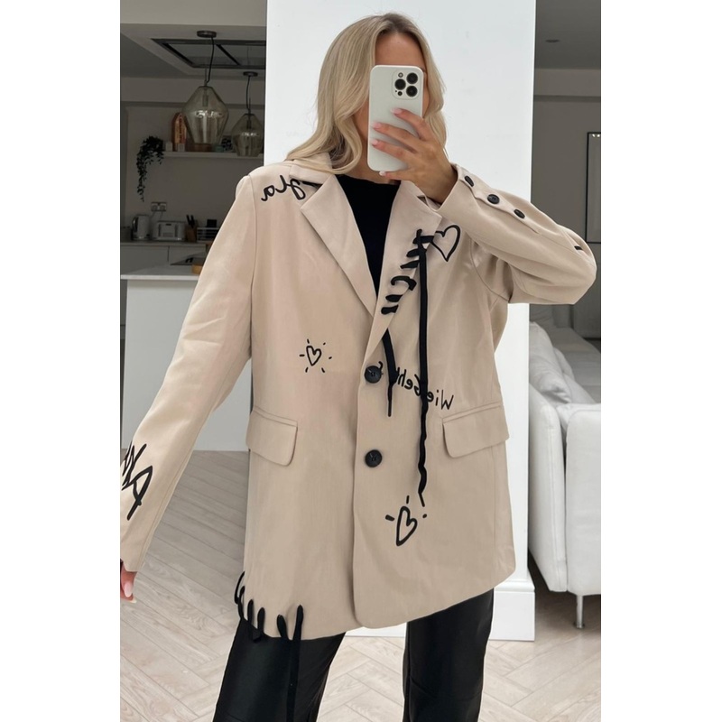 Paris beige lace detail blazer dress