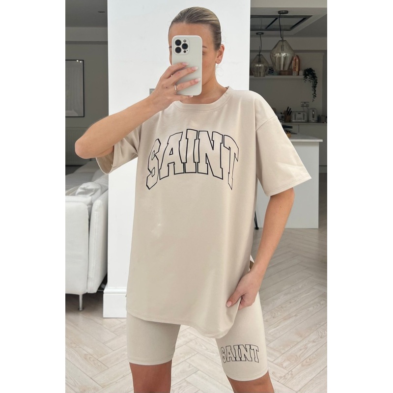 Saint stone printed cycling short co-ord