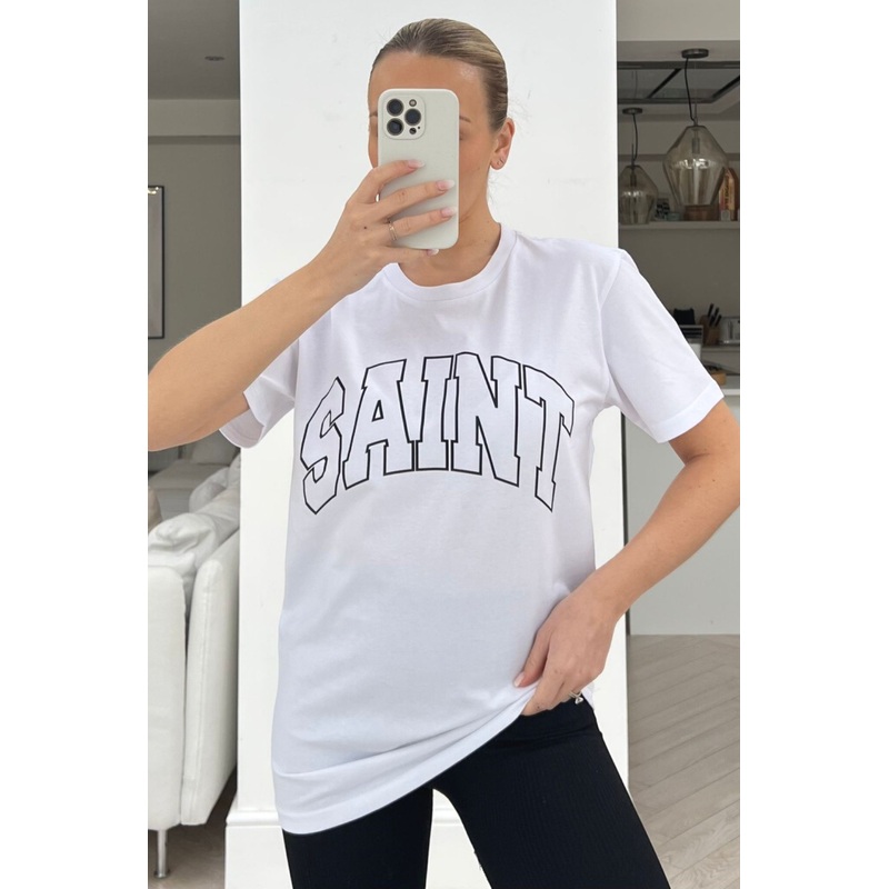 Saint white & black printed tee