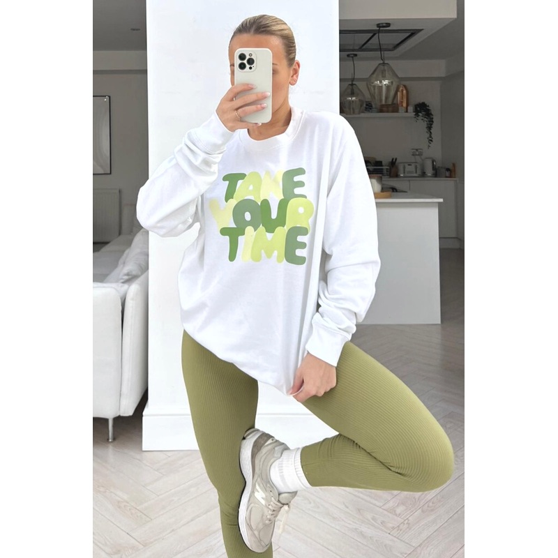Take your time white printed sweater