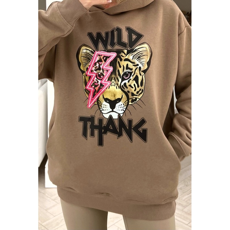 Wild thang premium beige printed hoodie