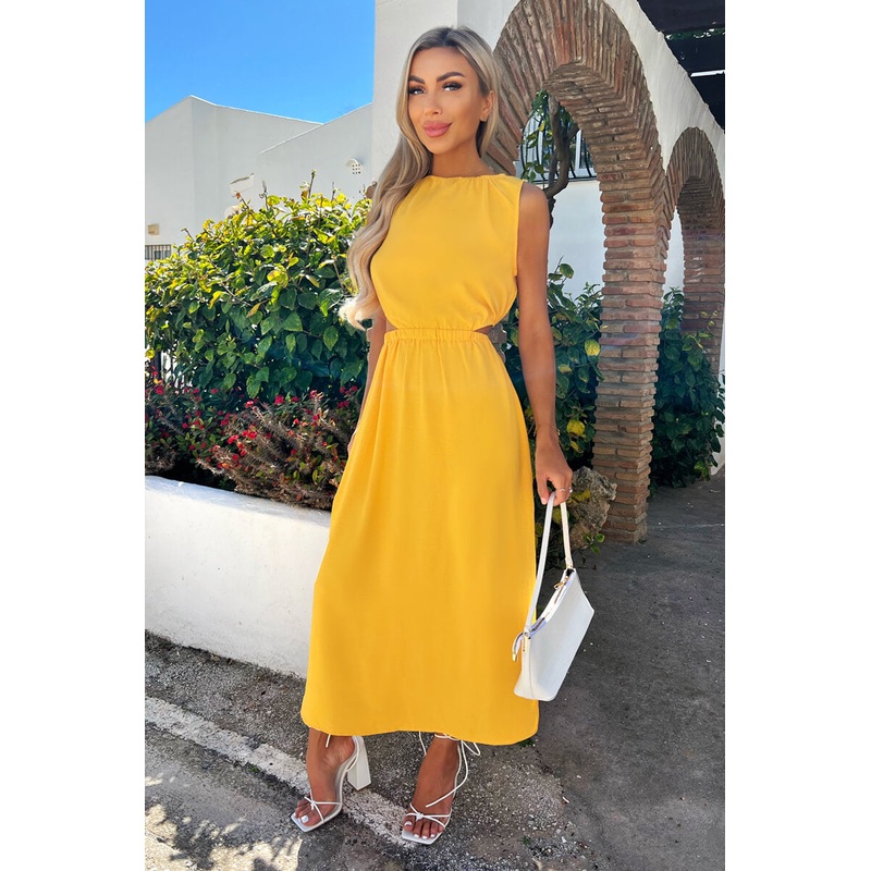 Yellow Cut Out Midi Dress