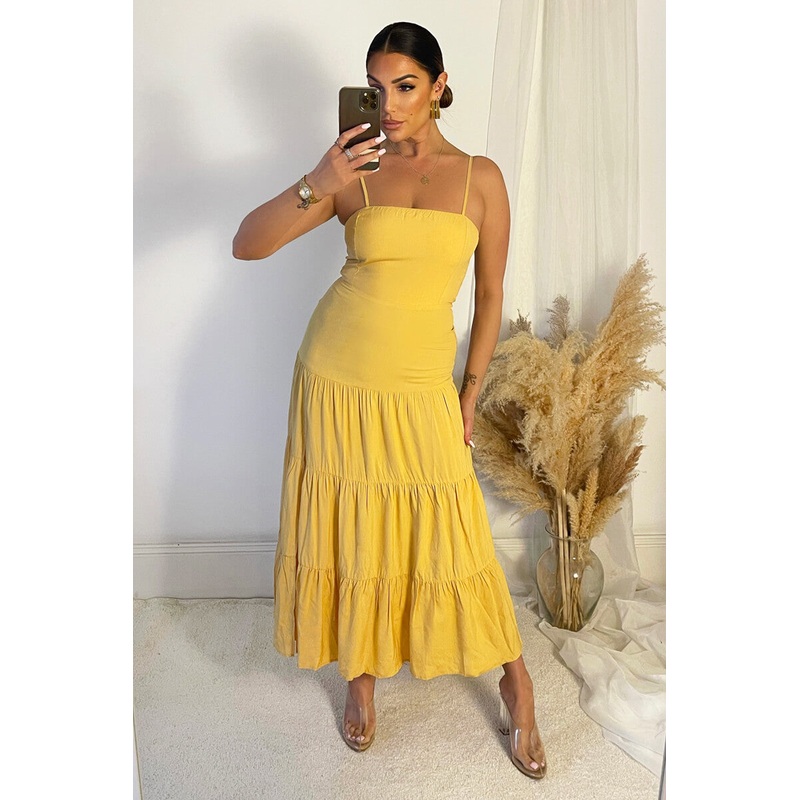 Yellow Strappy Smock Midi Dress