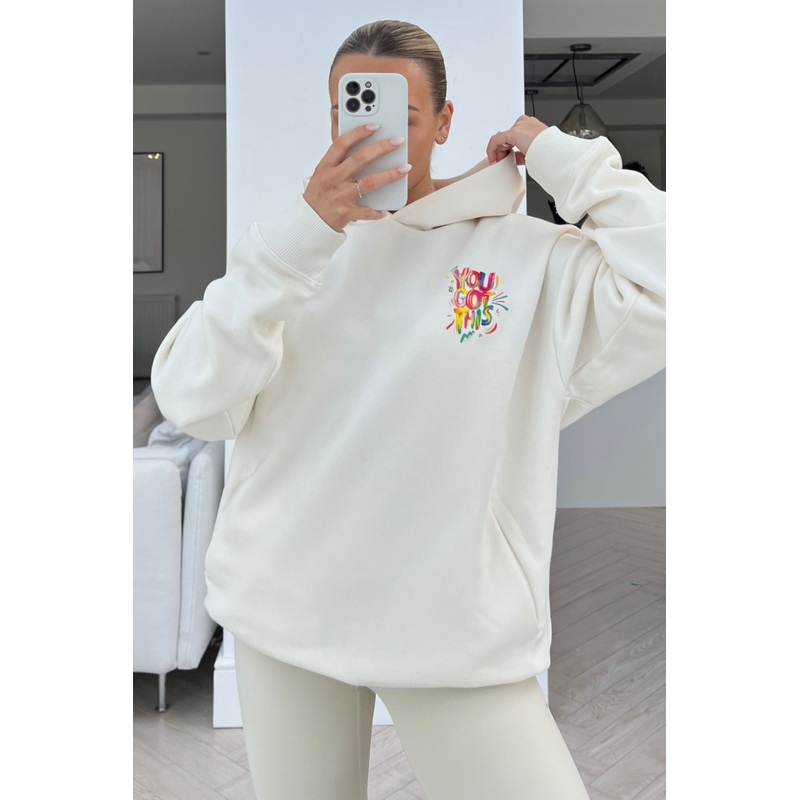 You got this premium ecru printed hoodie