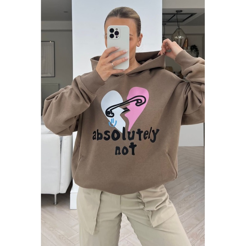 Absolutely not premium beige printed hoodie