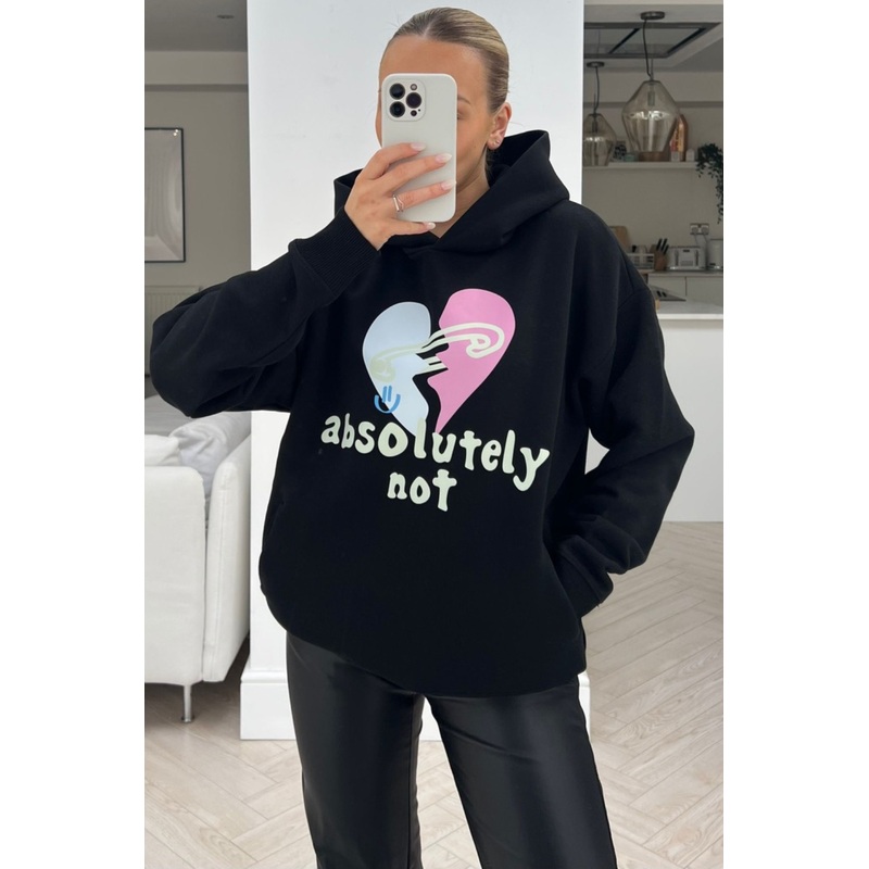 Absolutely not premium black printed hoodie