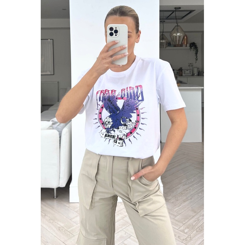 Free bird purple & white printed tee