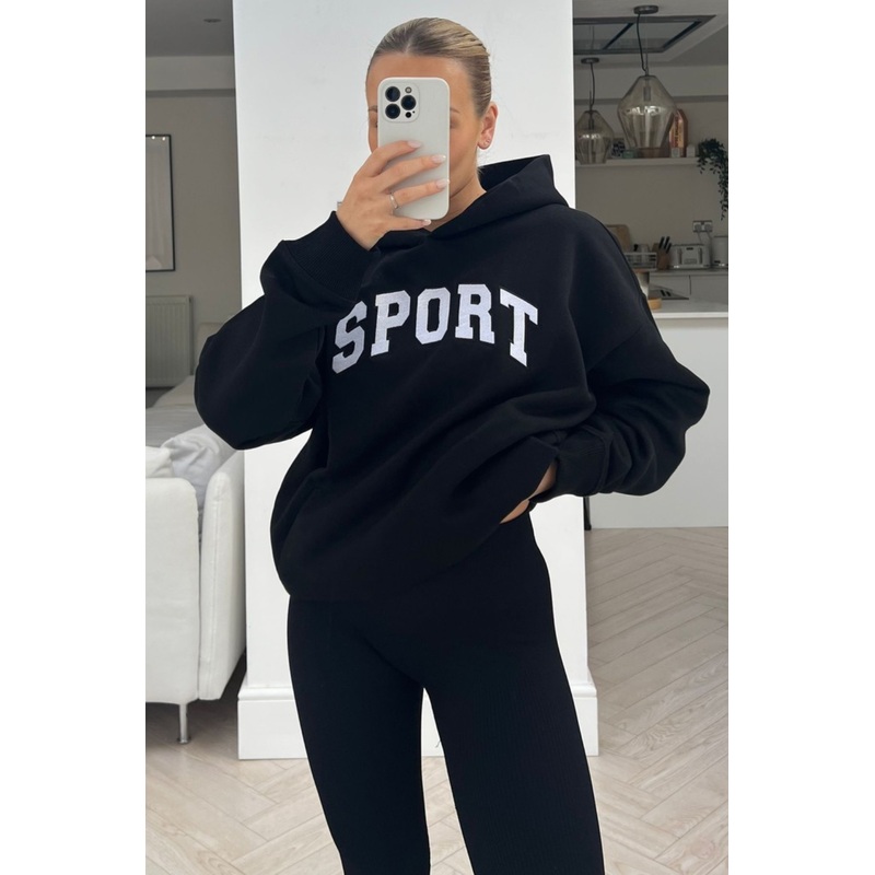sport black premium embroidered hoodie