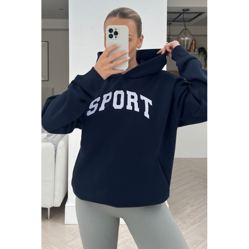 sport navy premium embroidered hoodie