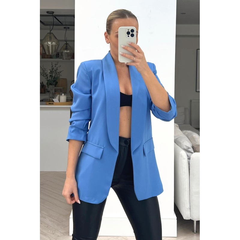 Valencia blue ruched sleeve blazer