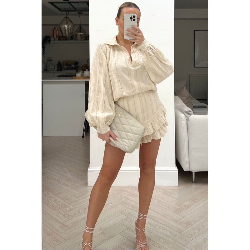 Zuri beige two piece frill short coord
