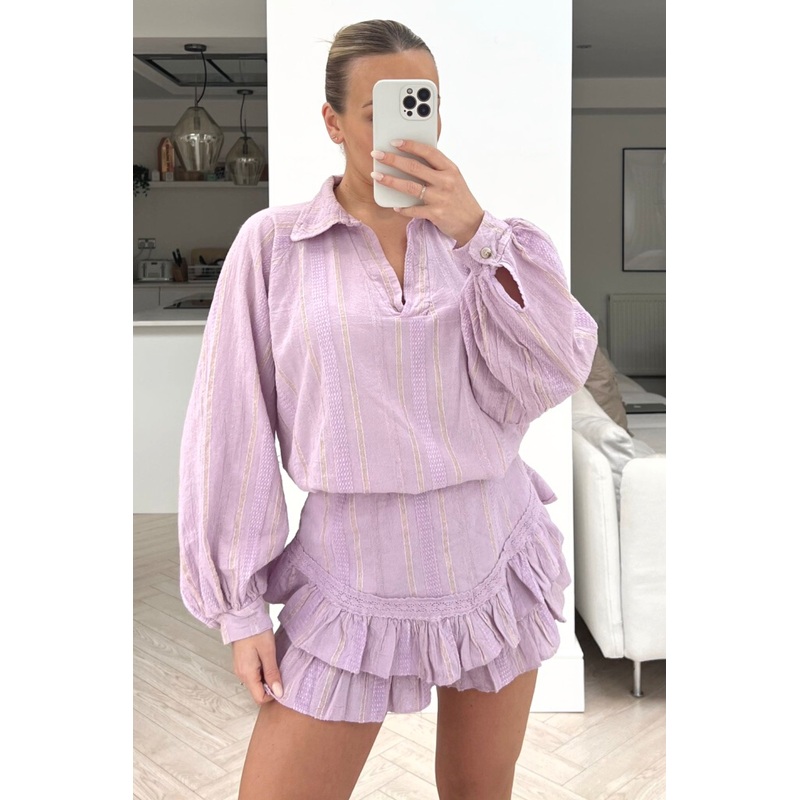 Zuri lilac two piece frill short coord