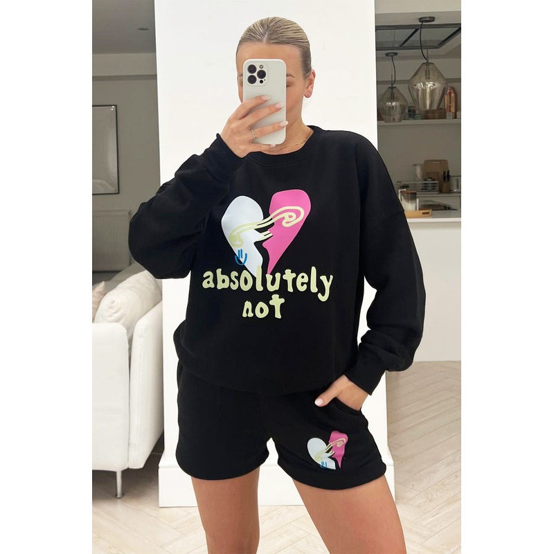 Absolutely Not Black printed sweater short coord