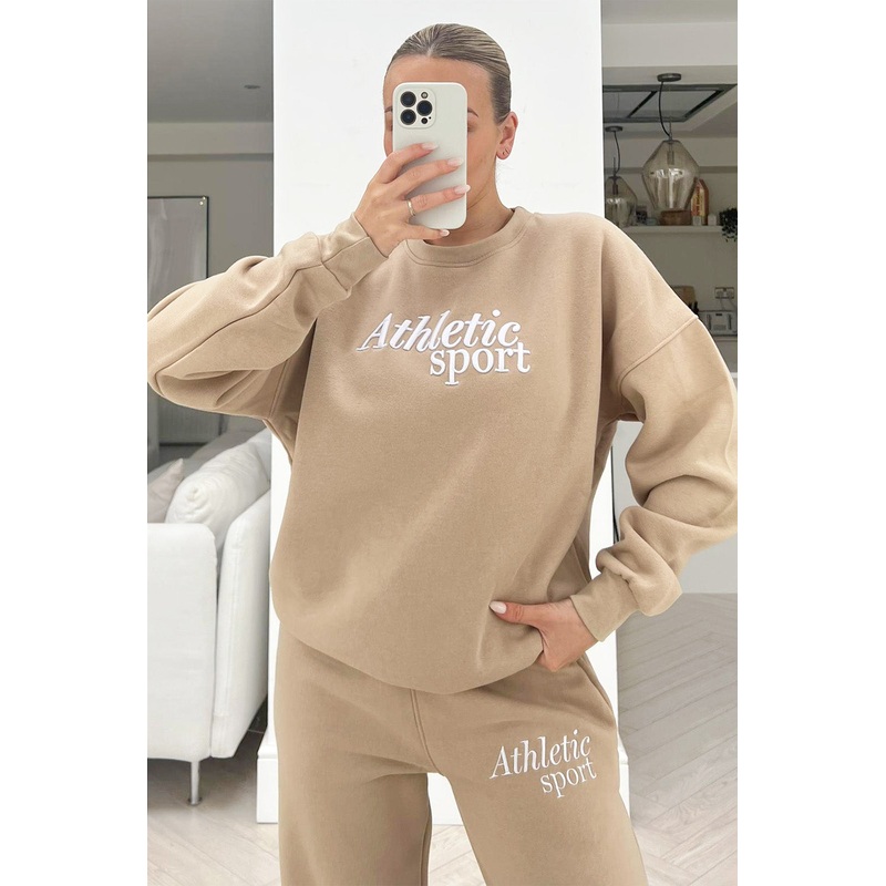 Athletic sport Stone embroidered jogger sweater loungewear set