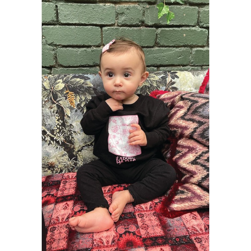 Baby black jadore pink Paris floral box printed sweater