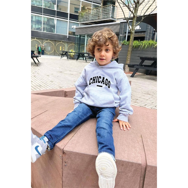 Baby Grey Chicago embroidered Hoodie