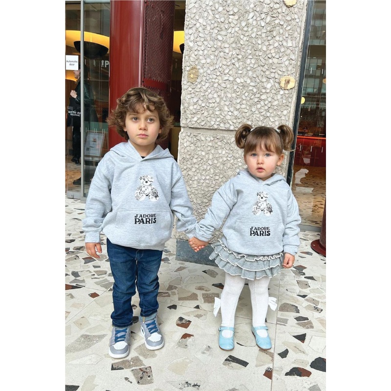Baby Grey Jadore Paris Teddy printed Hoodie