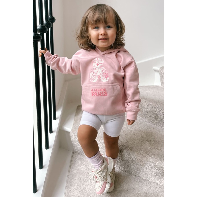 Baby Pink Jadore Paris Teddy printed Hoodie