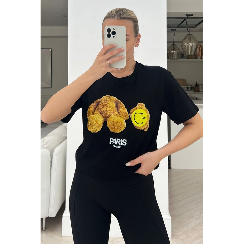 Smiley Teddy Black printed tee