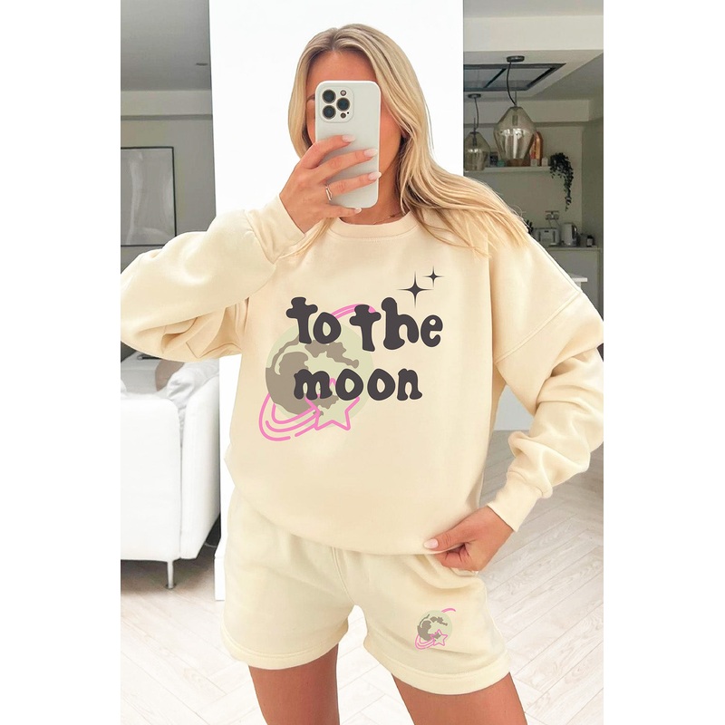 To the moon ecru sweater short loungewear set