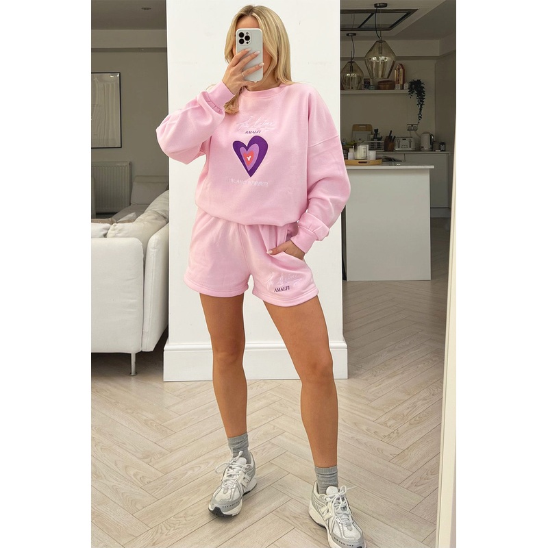 Amalfi Baby Pink Sweater Embroidered short loungewear set