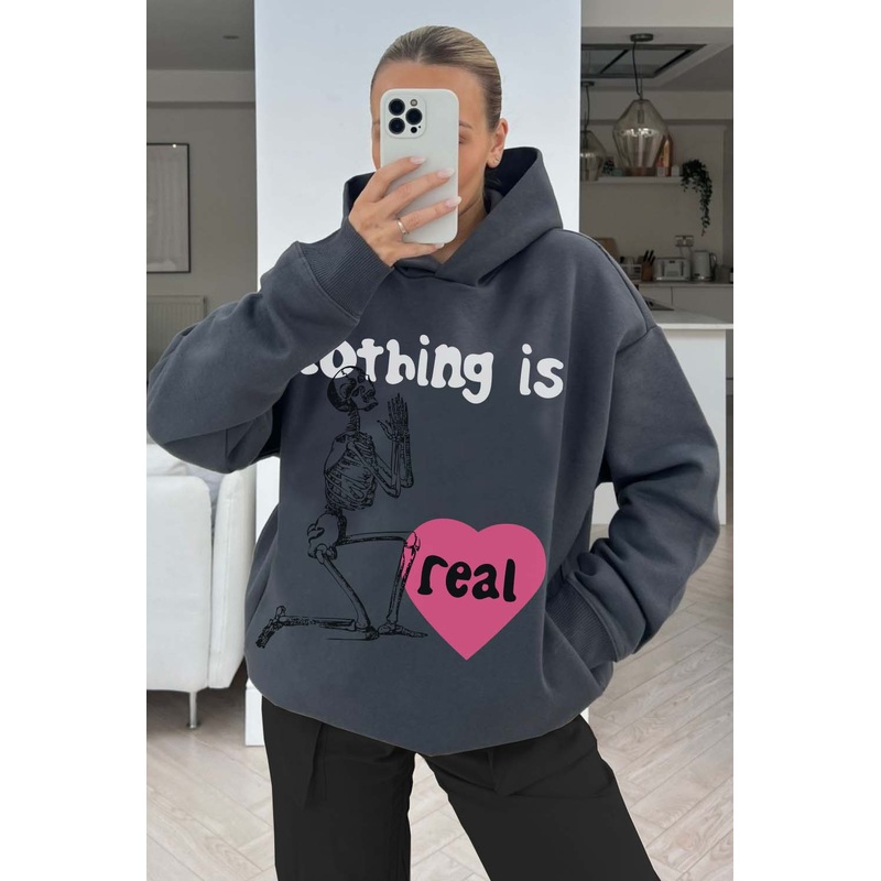 Nothing is Real steel grey Premium printed hoodie