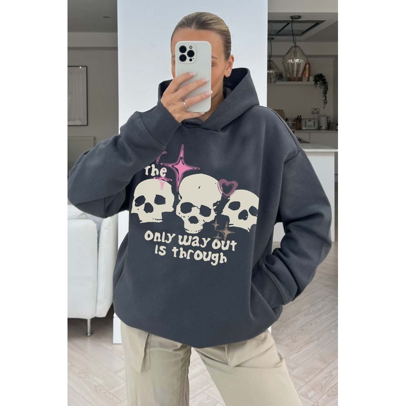 Only Way Out steel grey Premium printed hoodie