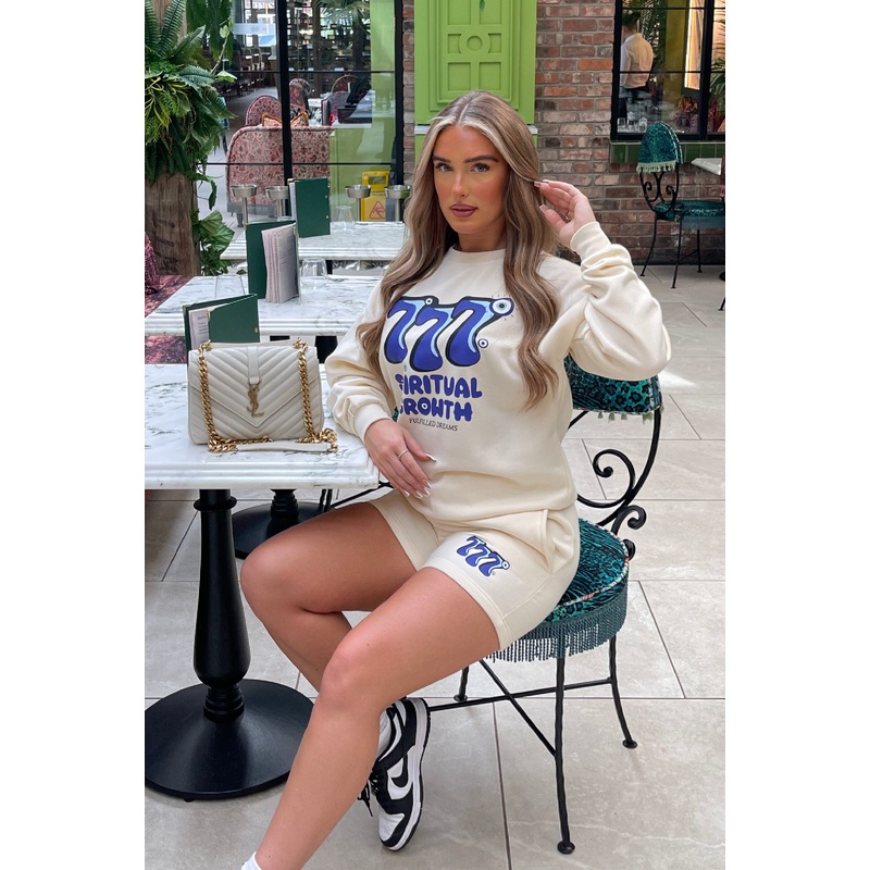 Spiritual Growth Ecru Printed sweater short loungewear set