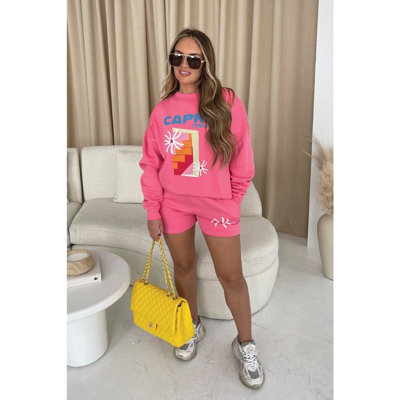 Capri Italy Pink Lemonade sweater shorts PREMIUM loungewear set