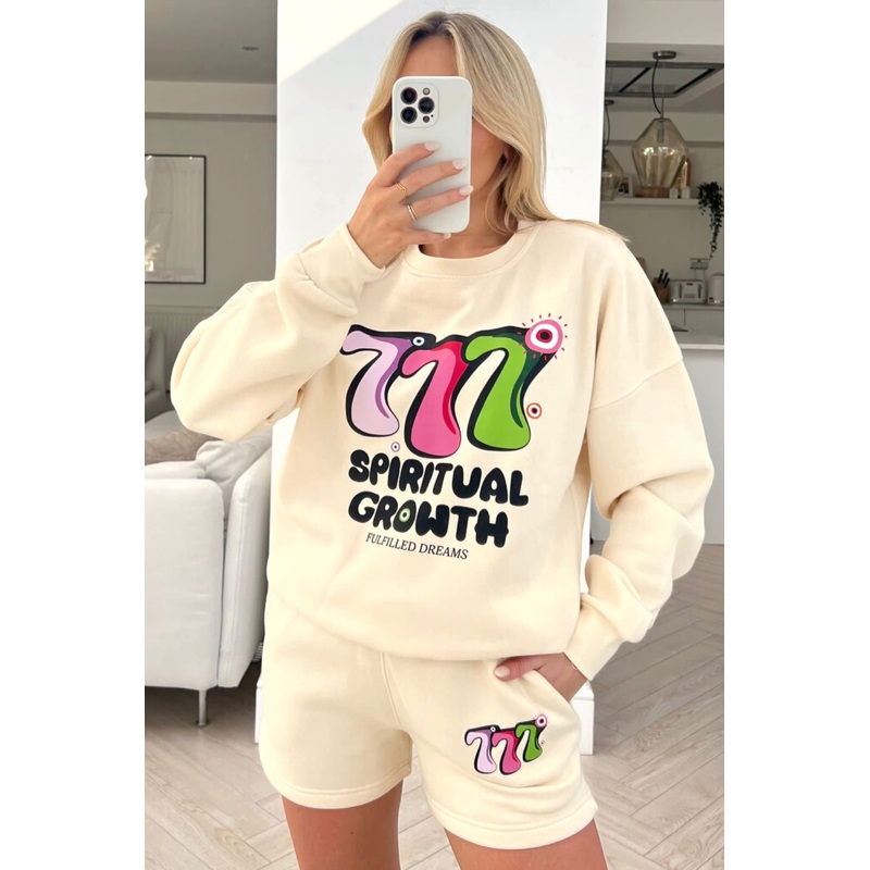 spiritual growth ecru sweater short loungewear set