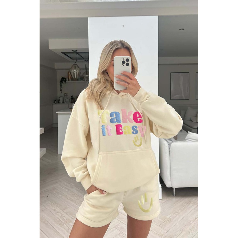 Take It Easy embroidered hooded short loungewear set