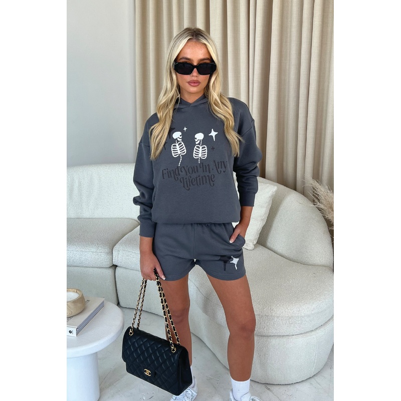 any lifetime steel grey premium hooded short loungewear set