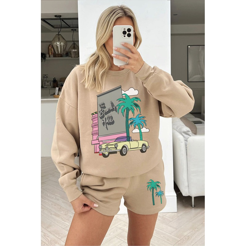 Beverly Hills Stone Printed sweater short loungewear set