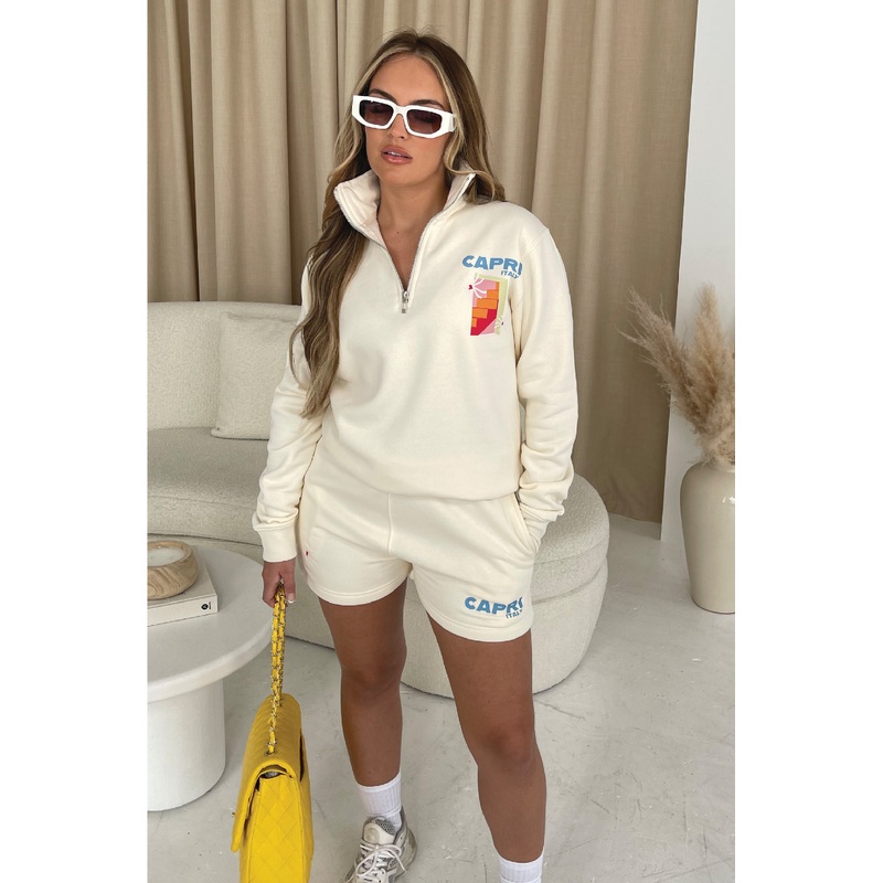 Capri Italy Ecru 1/4 zip PREMIUM loungewear set