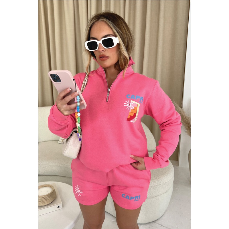 Capri Italy Pink Lemonade 1/4 zip PREMIUM loungewear set