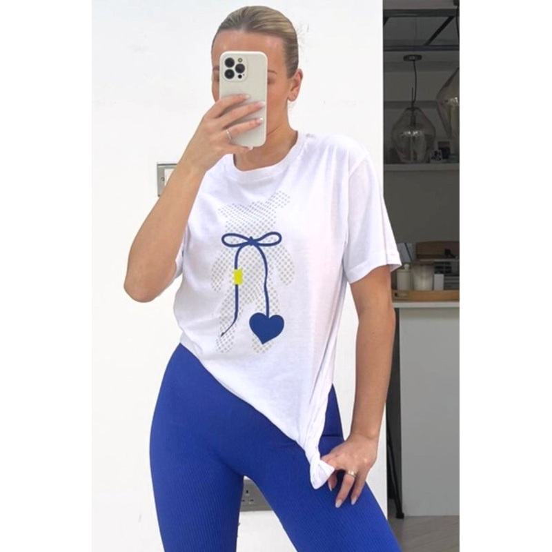 Love Heart Teddy White printed tee