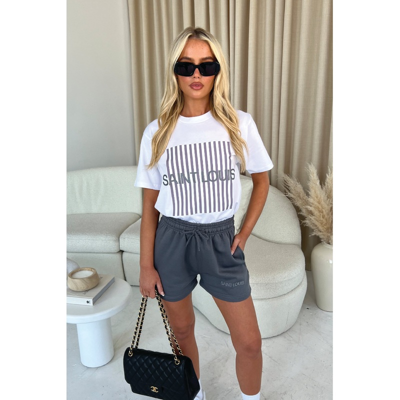Saint louis grey embroidered premium short tee coord