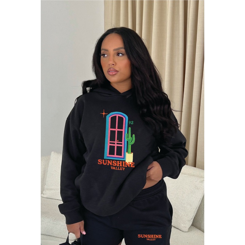 Sunshine Valley Black PREMIUM Embroidered Hooded loungewear set