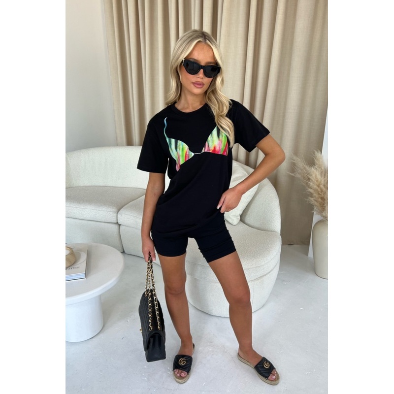 Black Rainbow Print Bra T-shirt