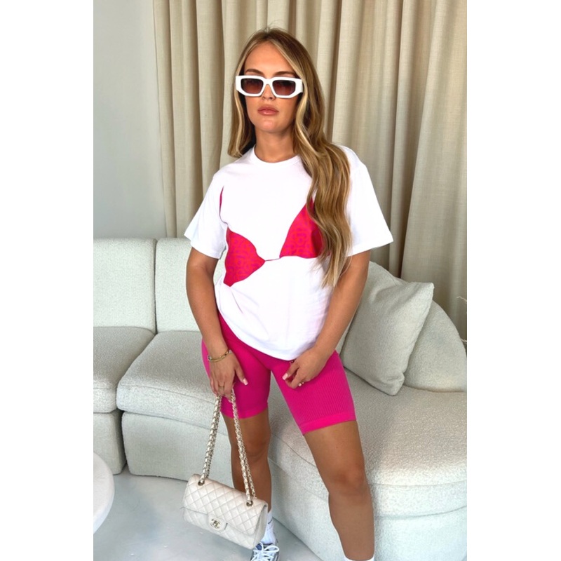 Bra white & pink Print T-shirt