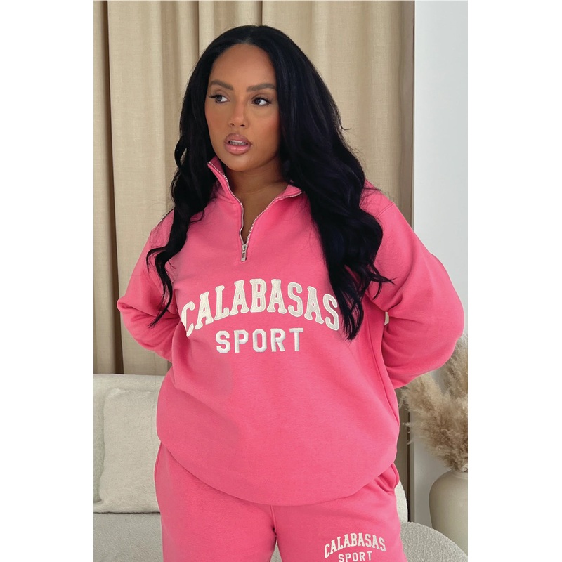 Calabasas pink 1/4 zip sweater short loungewear set