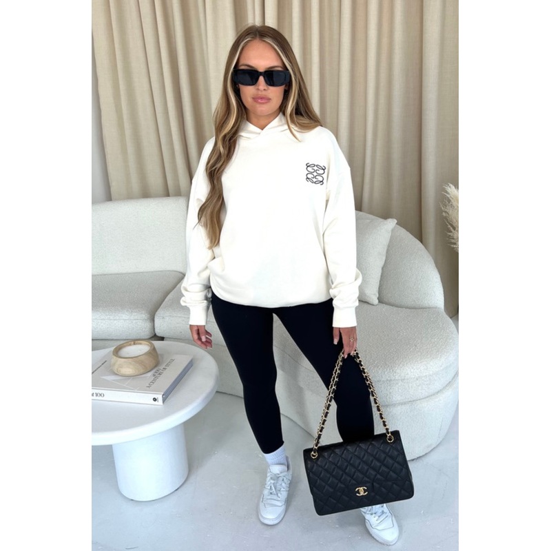 'GeGe' ecru embroidered premium hoodie