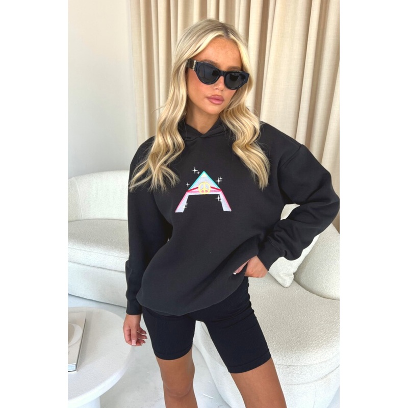 peace pyramid black embroidered premium hoodie