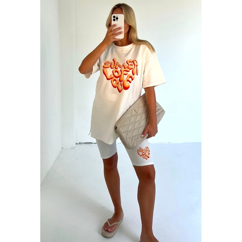 summer of love white printed cycling short co-ord