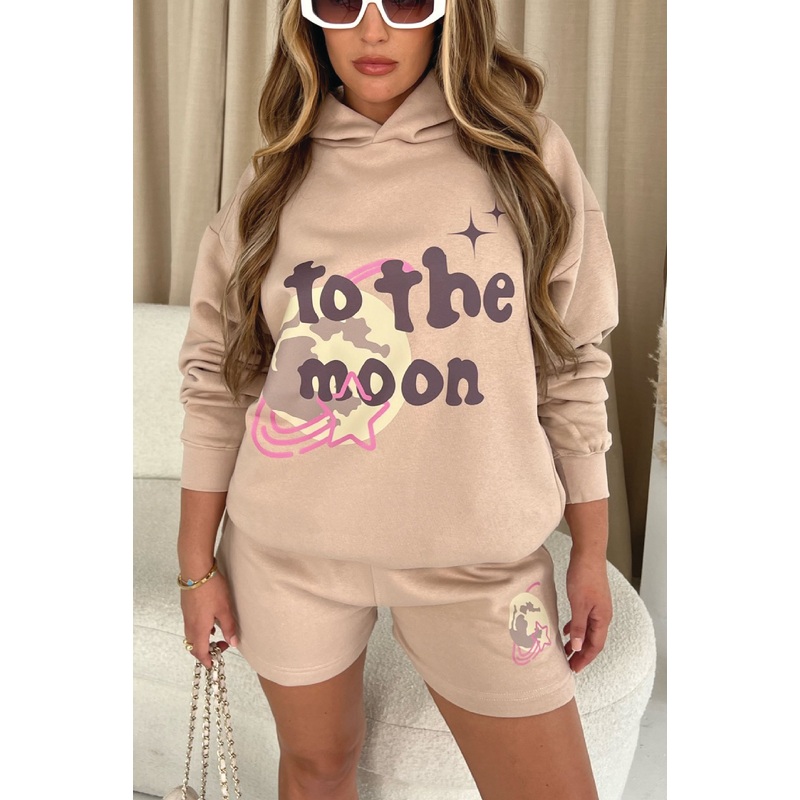 To The Moon Stone Premium Hooded Short Loungewear Set