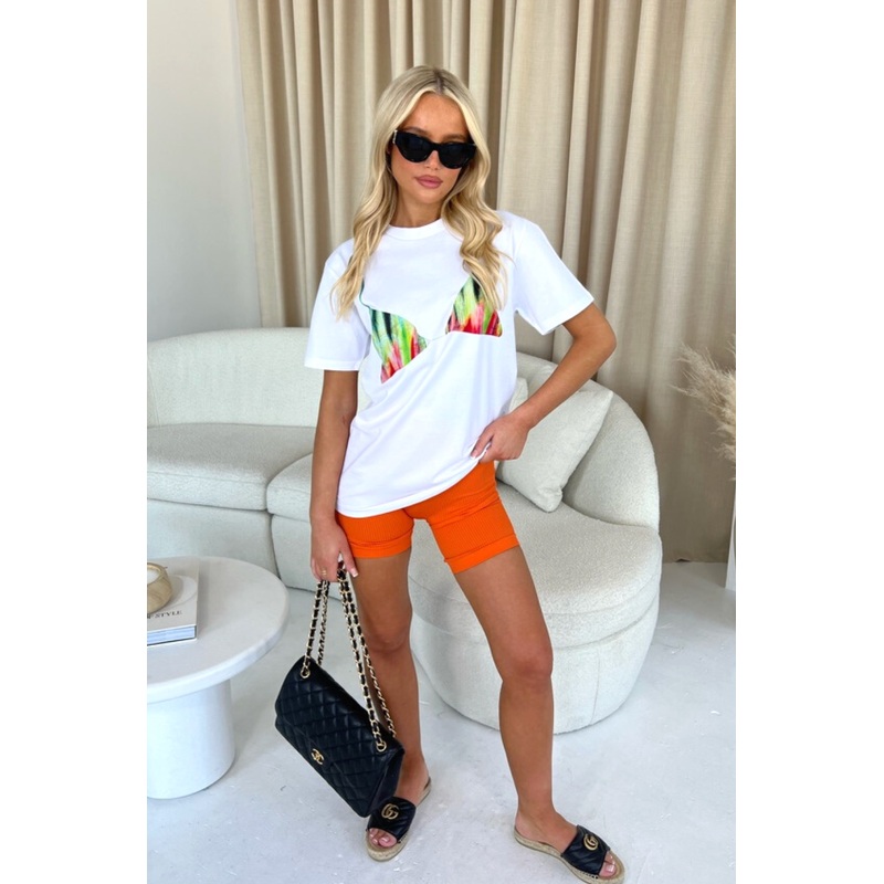 White Rainbow Print Bra T-shirt